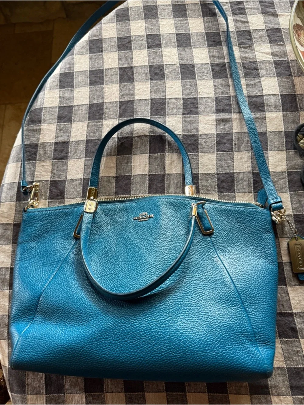 Coach Blue Pebble Leather Kelsey Shoulder Bag with Gold Hardware